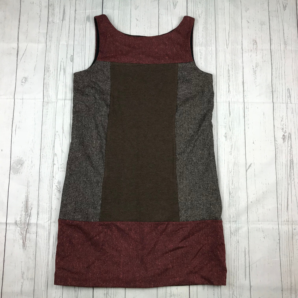 Bailey 44 womens M brown gray red wool blend color block sleeveless shift dress